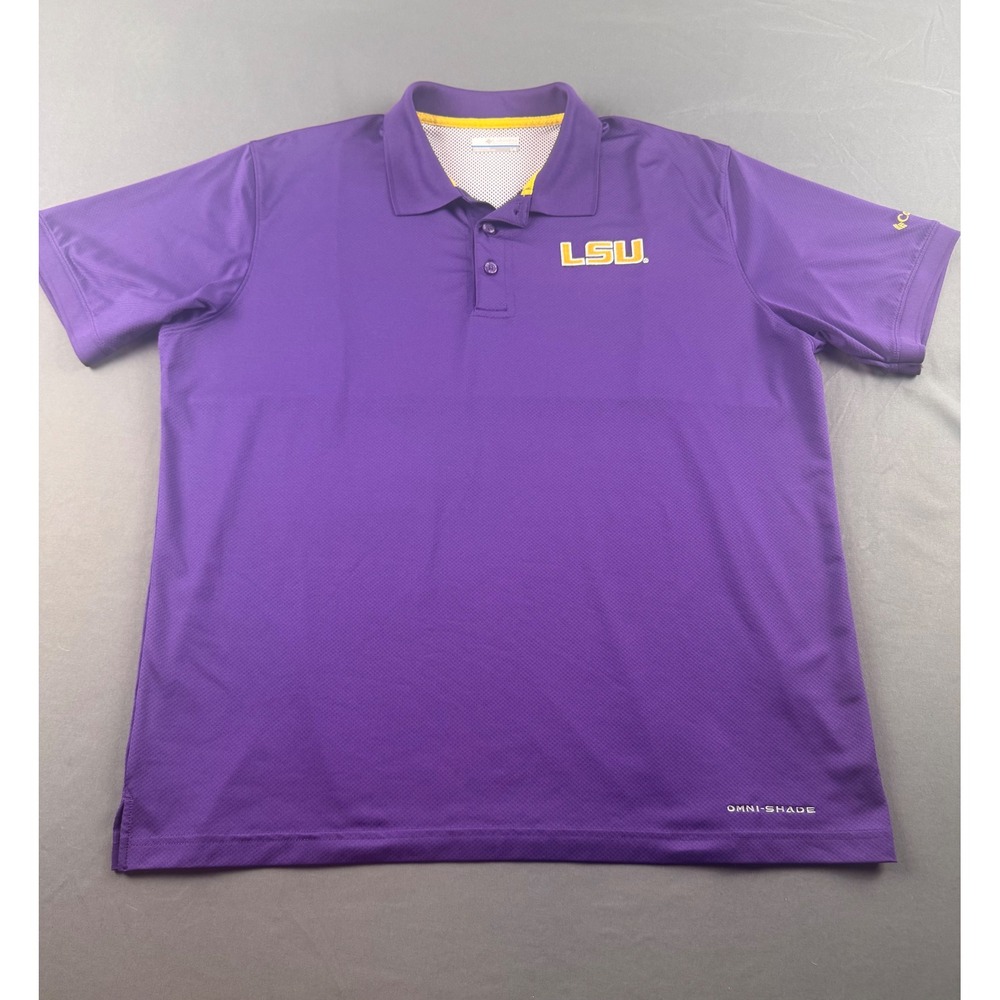 Columbia PFG LSU Tigers Mens Large Purple Omni-Shade Performance Polo Shirt